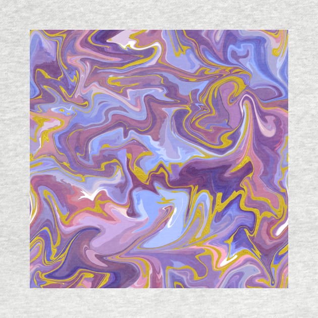 Fantasy Unicorn with Gold Silk Marble - Lilac Purple, Cornflower Blue, and Soft Pink Liquid Paint Pattern by GenAumonier